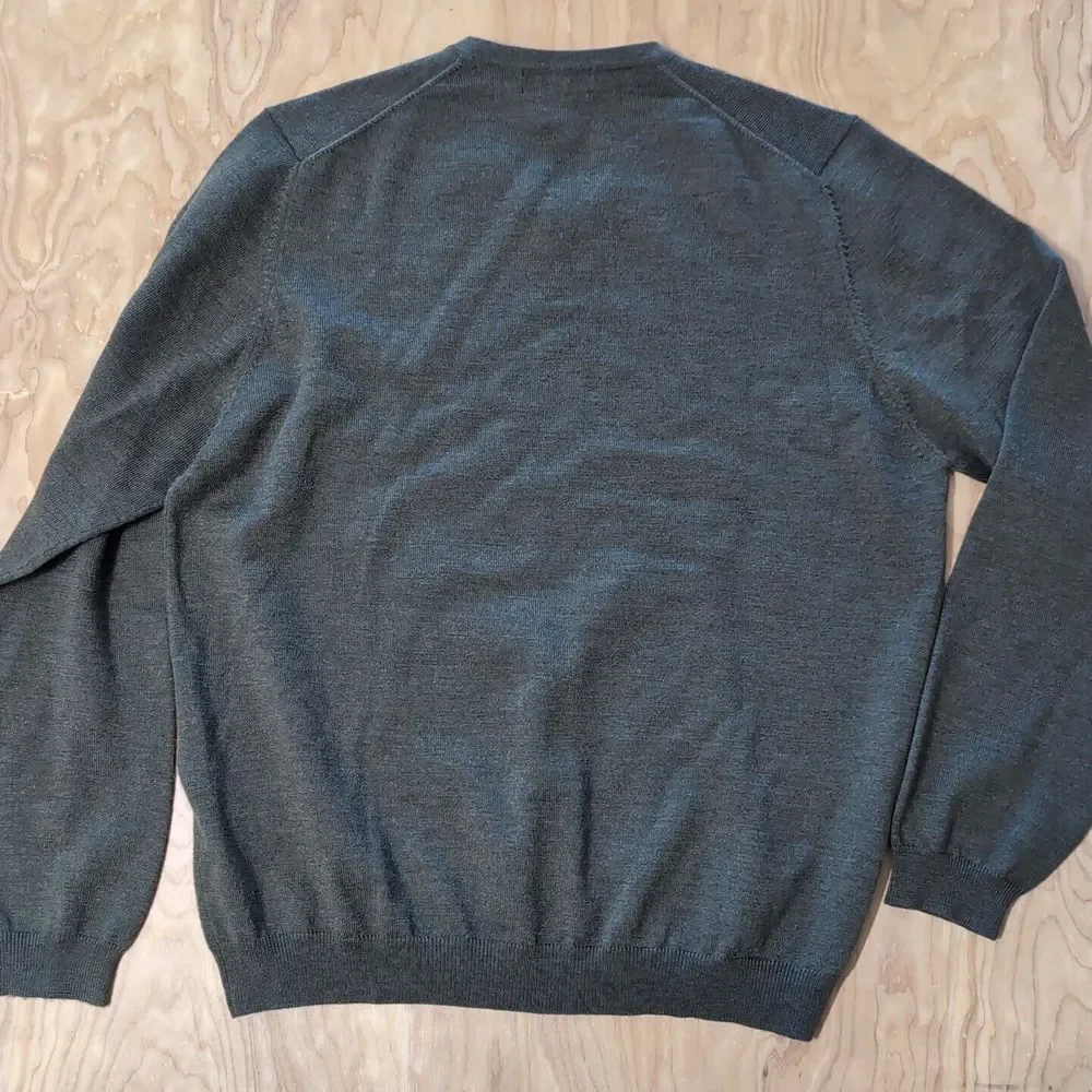 Brooks Brothers Stretch Green Extra Fine‎ Merino Wool Nylon V-Neck Sweater Men L
